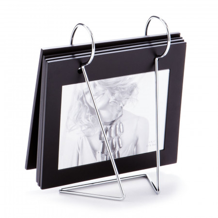 Portafoto ADAM-A in MDF Nero opaco struttura in Acciaio per 4 foto 10x15 cm, 19 x 9 x h18 cm