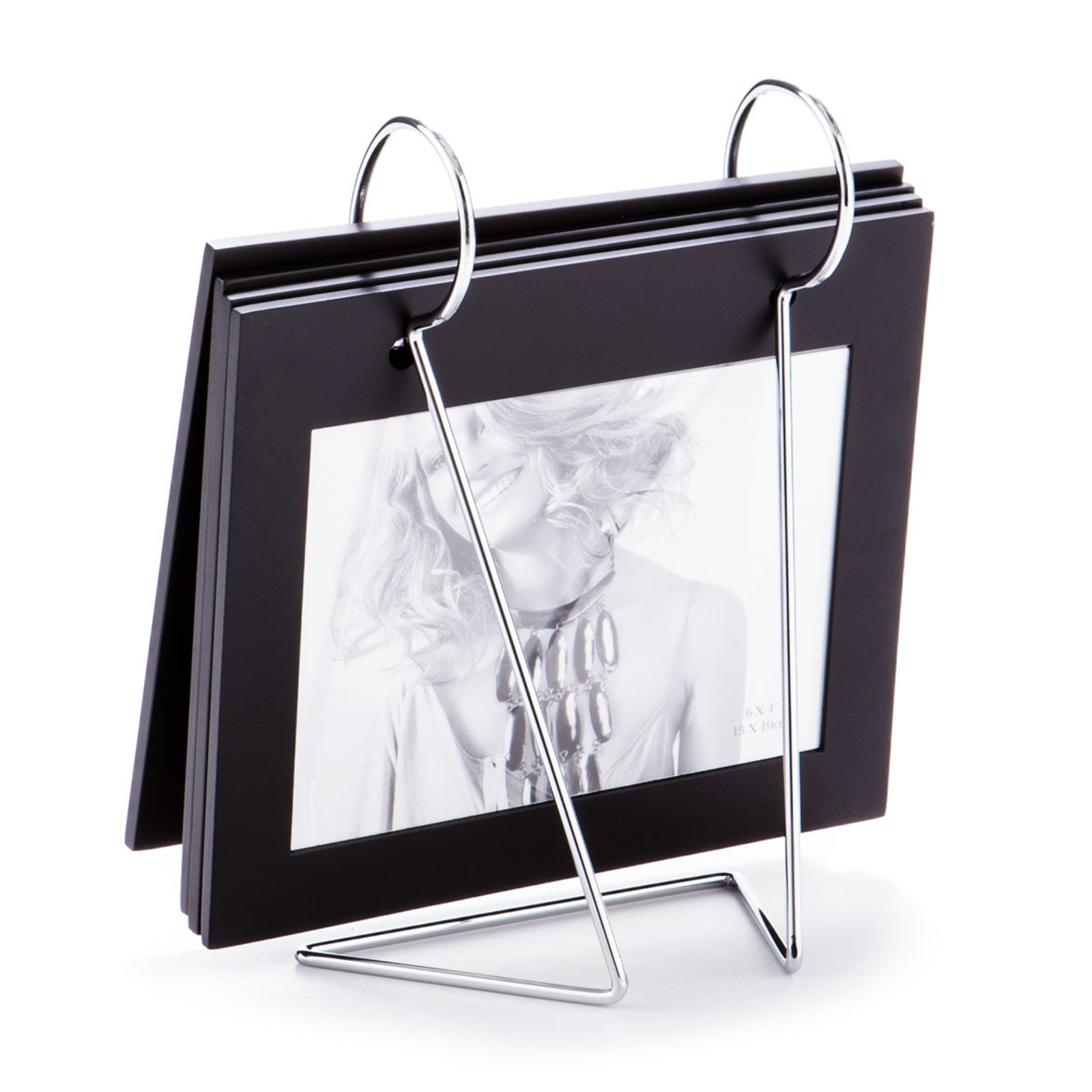Portafoto ADAM-A in MDF Nero opaco struttura in Acciaio per 4 foto 10x15 cm, 19 x 9 x h18 cm