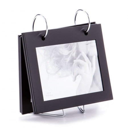 Portafoto ADAM-A in MDF Nero opaco struttura in Acciaio per 4 foto 10x15 cm, 19 x 9 x h18 cm