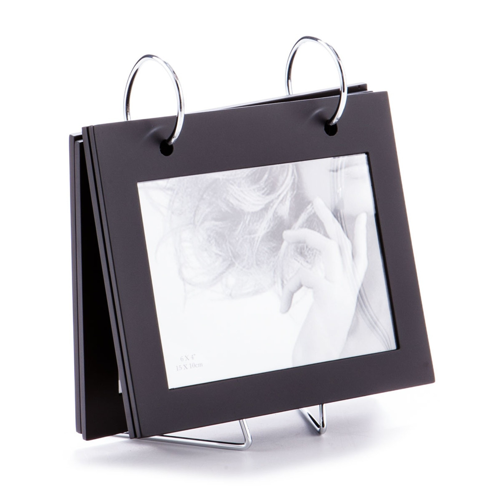 Portafoto ADAM-A in MDF Nero opaco struttura in Acciaio per 4 foto 10x15 cm, 19 x 9 x h18 cm