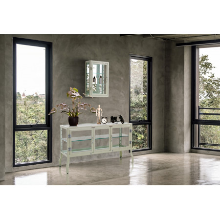 Vetrina 3 Ante Mek White Produzione Dulton in Acciaio Laccato di colore Avorio Lucido, L125 P50 H76 cm