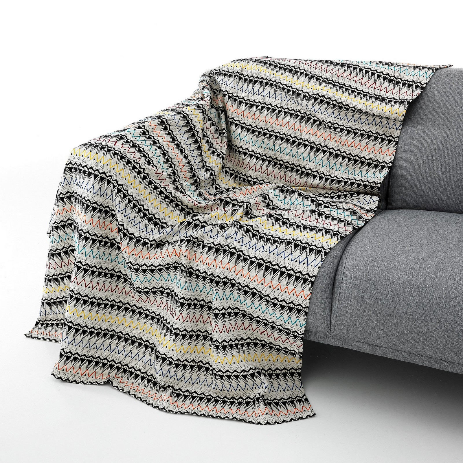 Plaid Cotone Cortina 100% cotone a righe multicolore, 190x135 cm