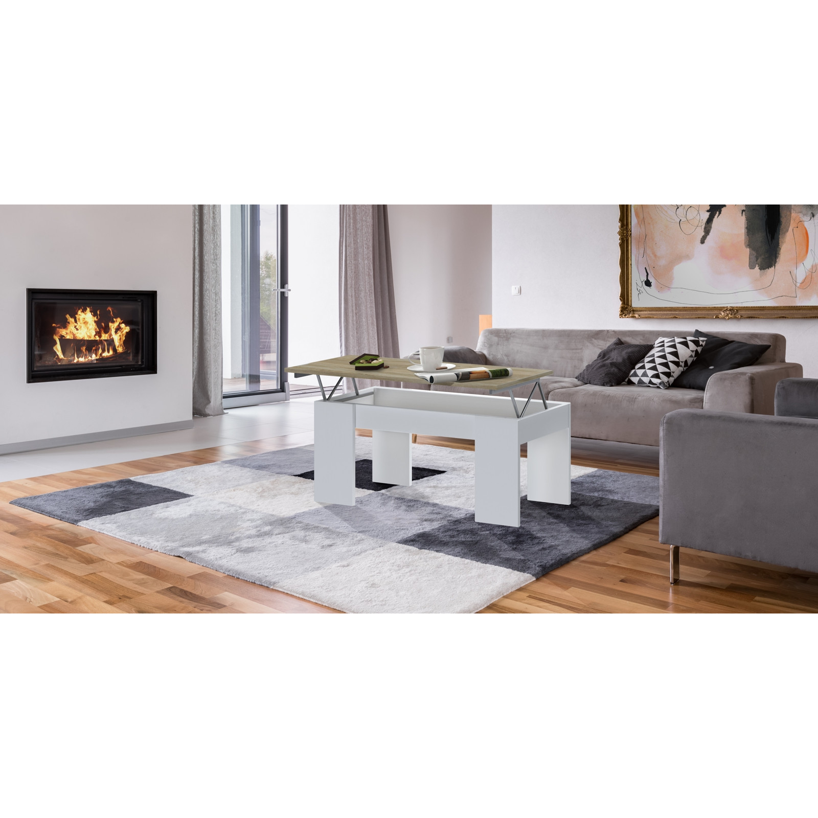 Tavolino Contenitore Dresda Wood finitura Larice Bianco e Rovere, 110x50xh44.6 cm
