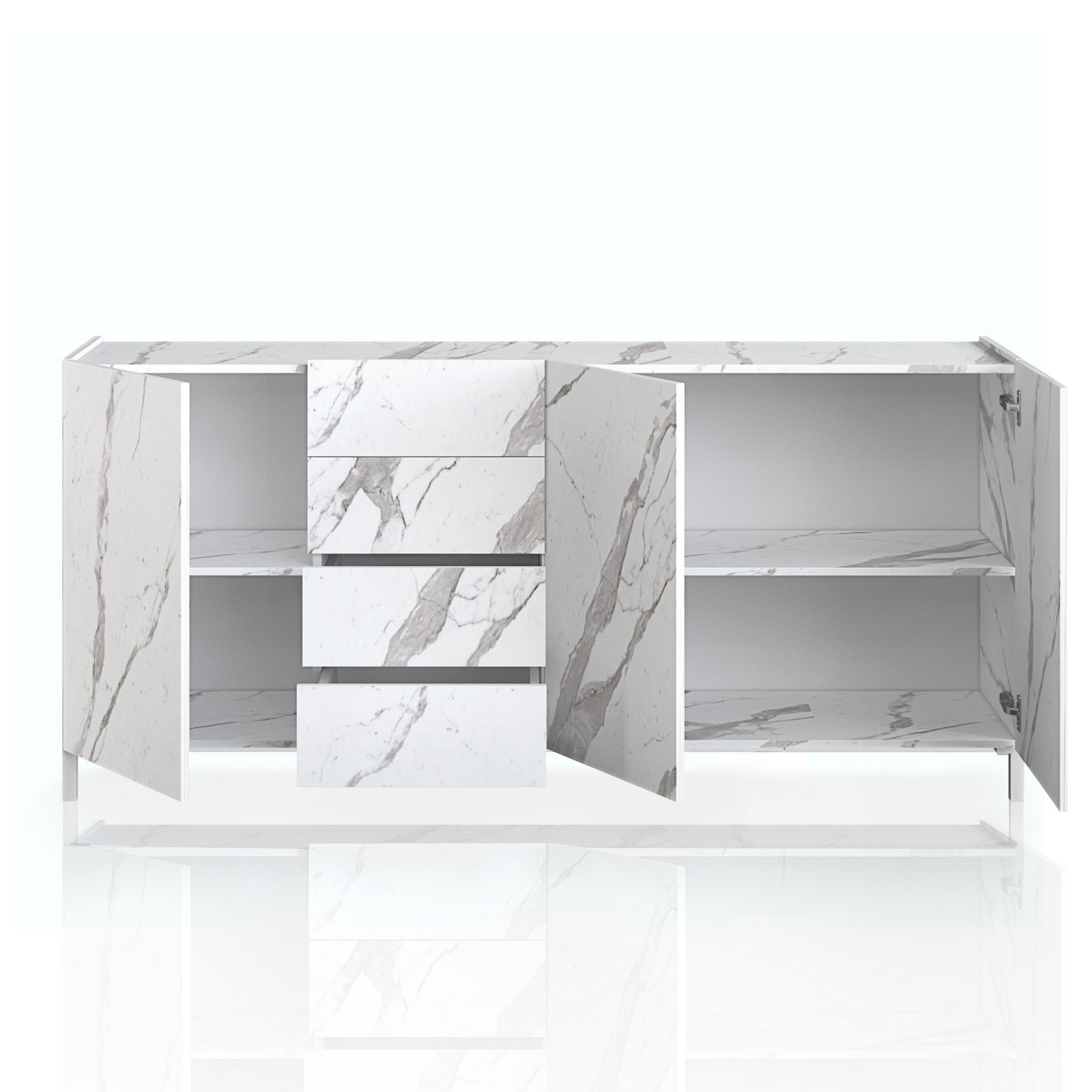 Madia grande MILANO WHITE MARBLE finitura Marmo Bianco Calacatta opaco cm. H.84 L.174 P.40 Made in Italy