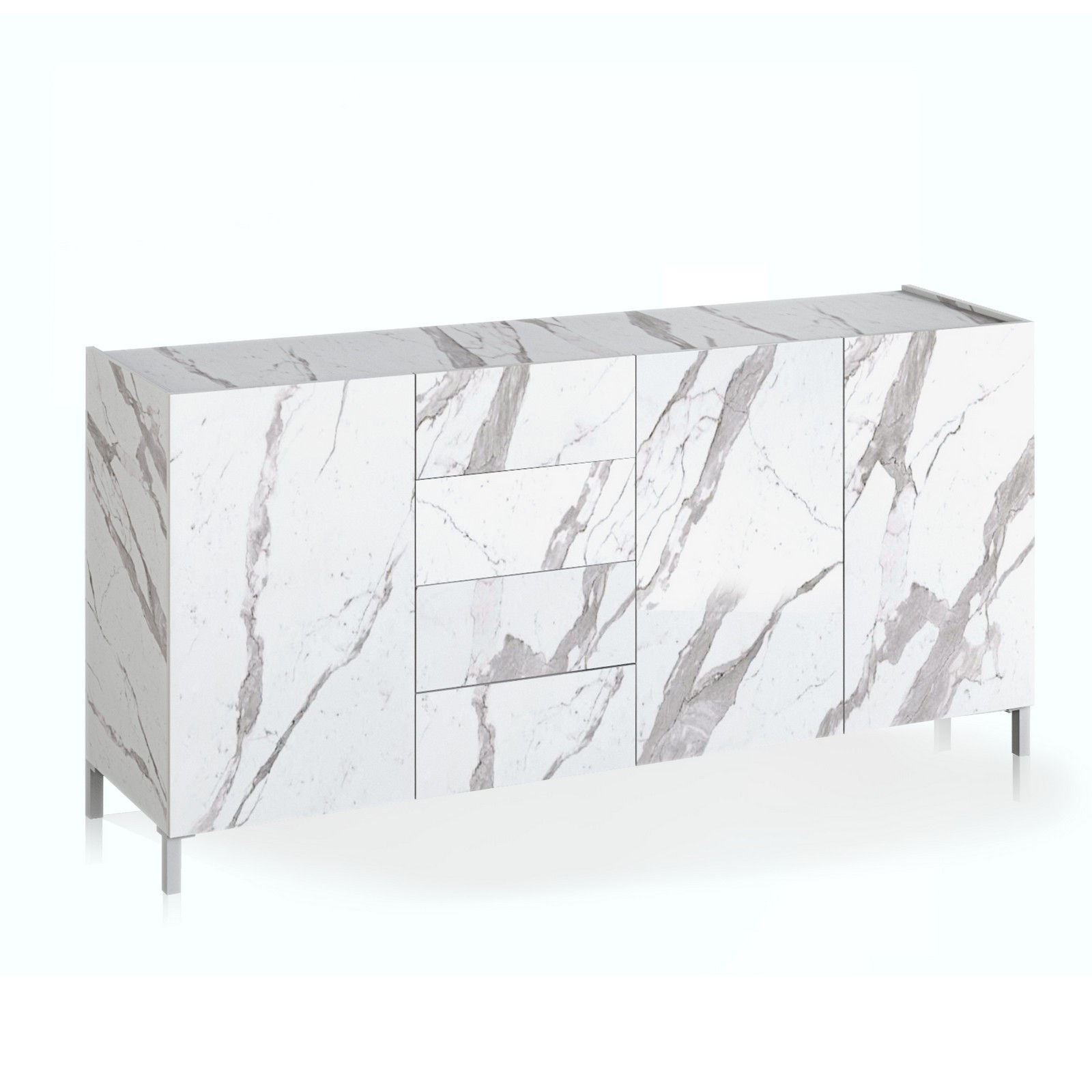 Madia grande MILANO WHITE MARBLE finitura Marmo Bianco Calacatta opaco cm. H.84 L.174 P.40 Made in Italy