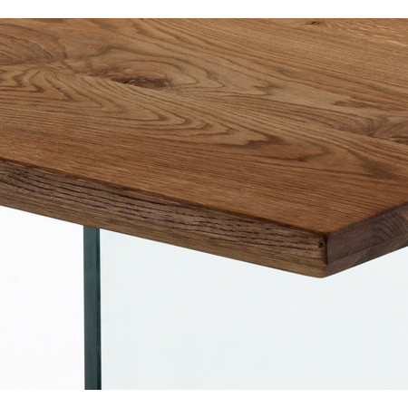 Tavolo / Scrivania in legno massello finitura Rovere Alexander con Gambe in vetro temprato, 180x90 cm