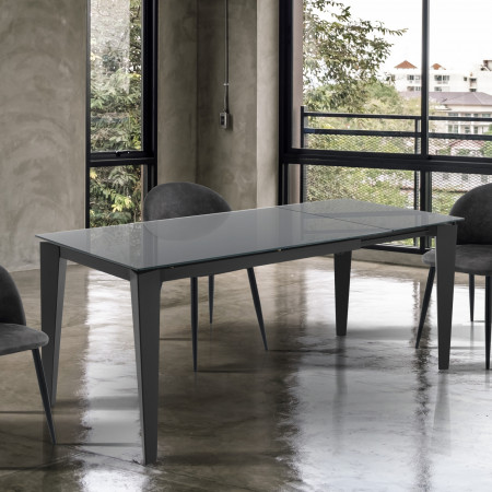 Tavolo Allungabile Sean Grey in Vetro temprato Grigio e acciaio Grigio opaco, 130-180x80 cm