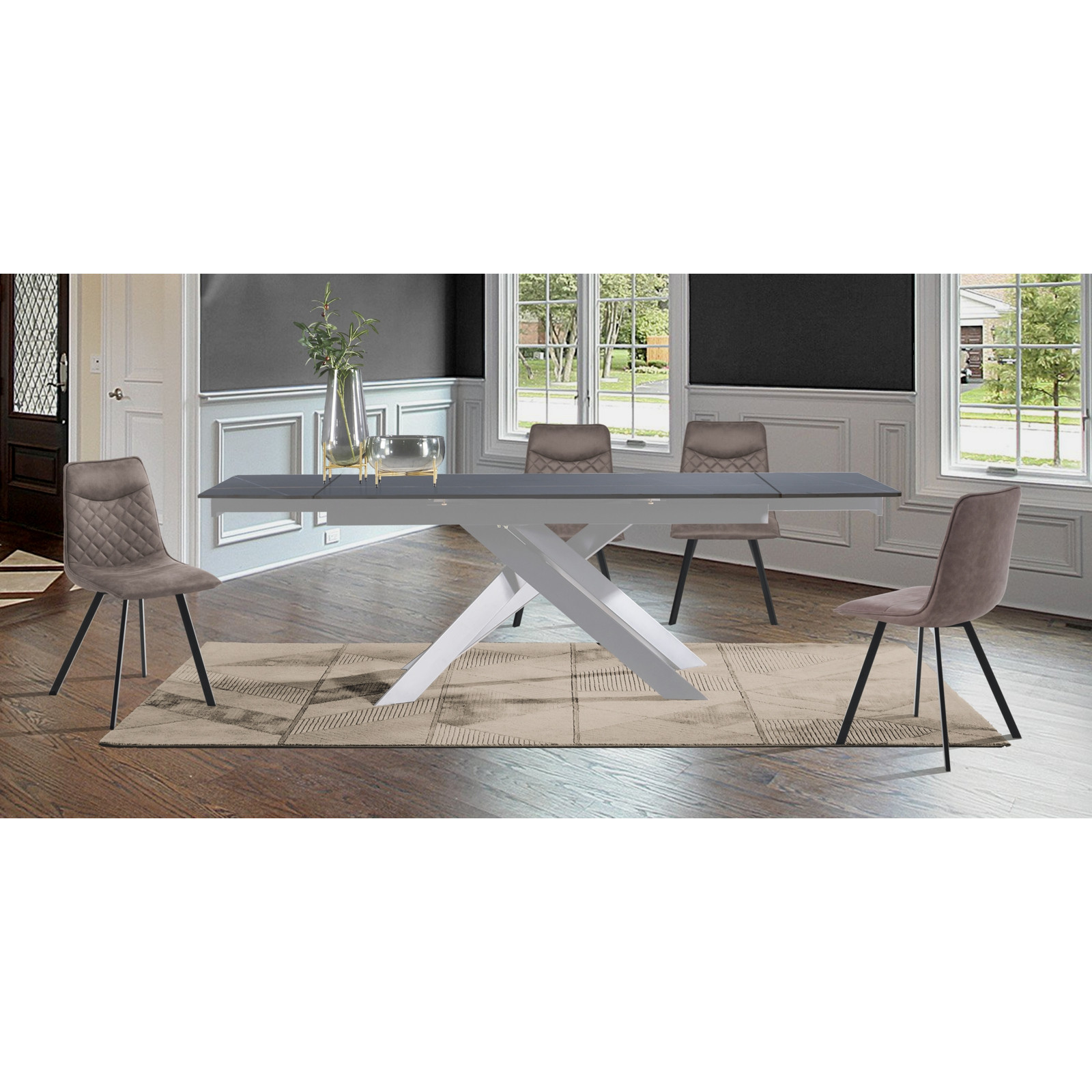 Tavolo Allungabile in ceramica Timothy Matt Black Marble finitura Marmo Nero opaco e base in acciaio Bianco, 160-200-240 x 90 cm