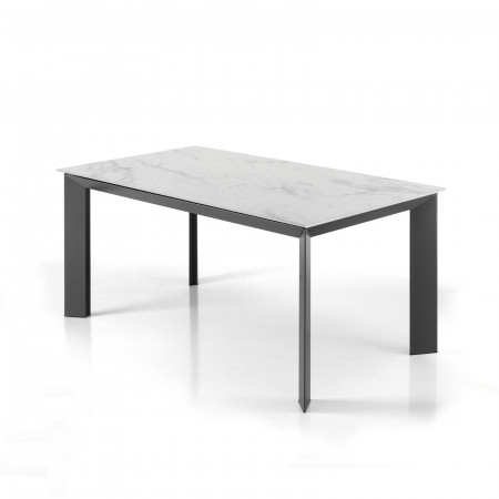 Tavolo Allungabile in ceramica CRISTOPHER 160 WHITE MARBLE finitura Marmo Bianco opaco base acciaio Grigio opaco, 160-220x90 cm