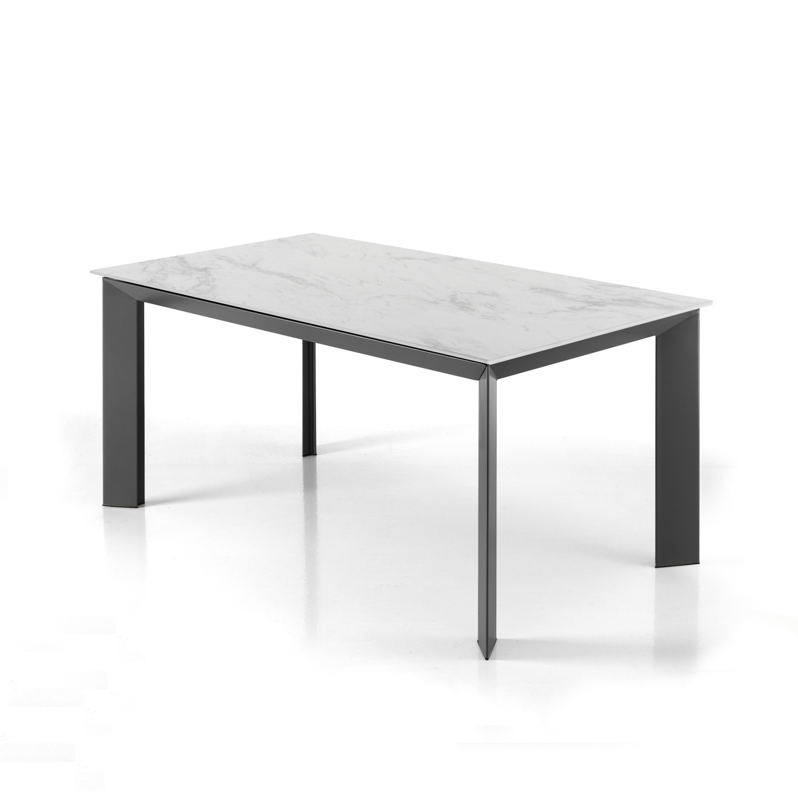 Tavolo Allungabile in ceramica CRISTOPHER 160 WHITE MARBLE finitura Marmo Bianco opaco base acciaio Grigio opaco, 160-220x90 cm