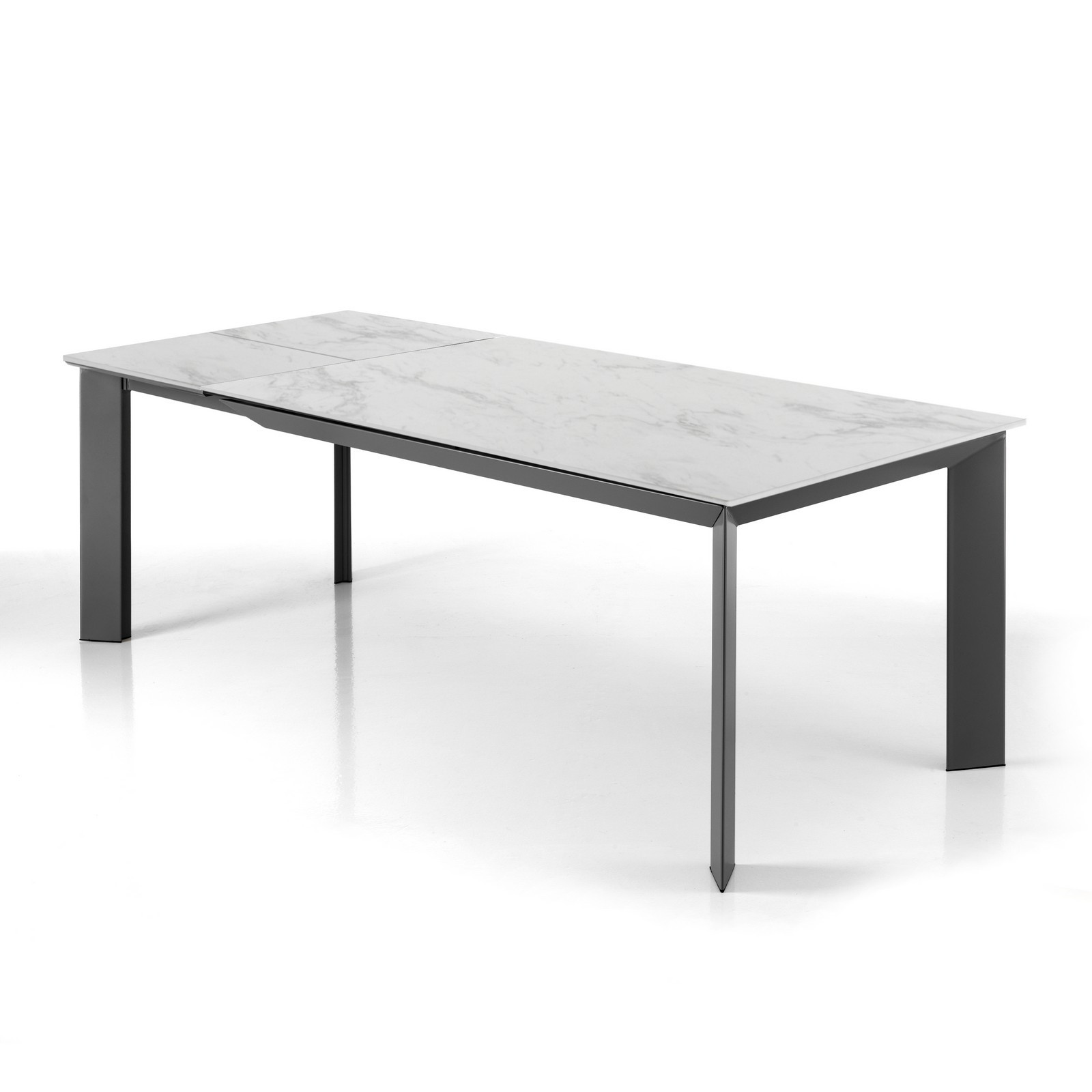 Tavolo Allungabile in ceramica CRISTOPHER 160 WHITE MARBLE finitura Marmo Bianco opaco base acciaio Grigio opaco, 160-220x90 cm