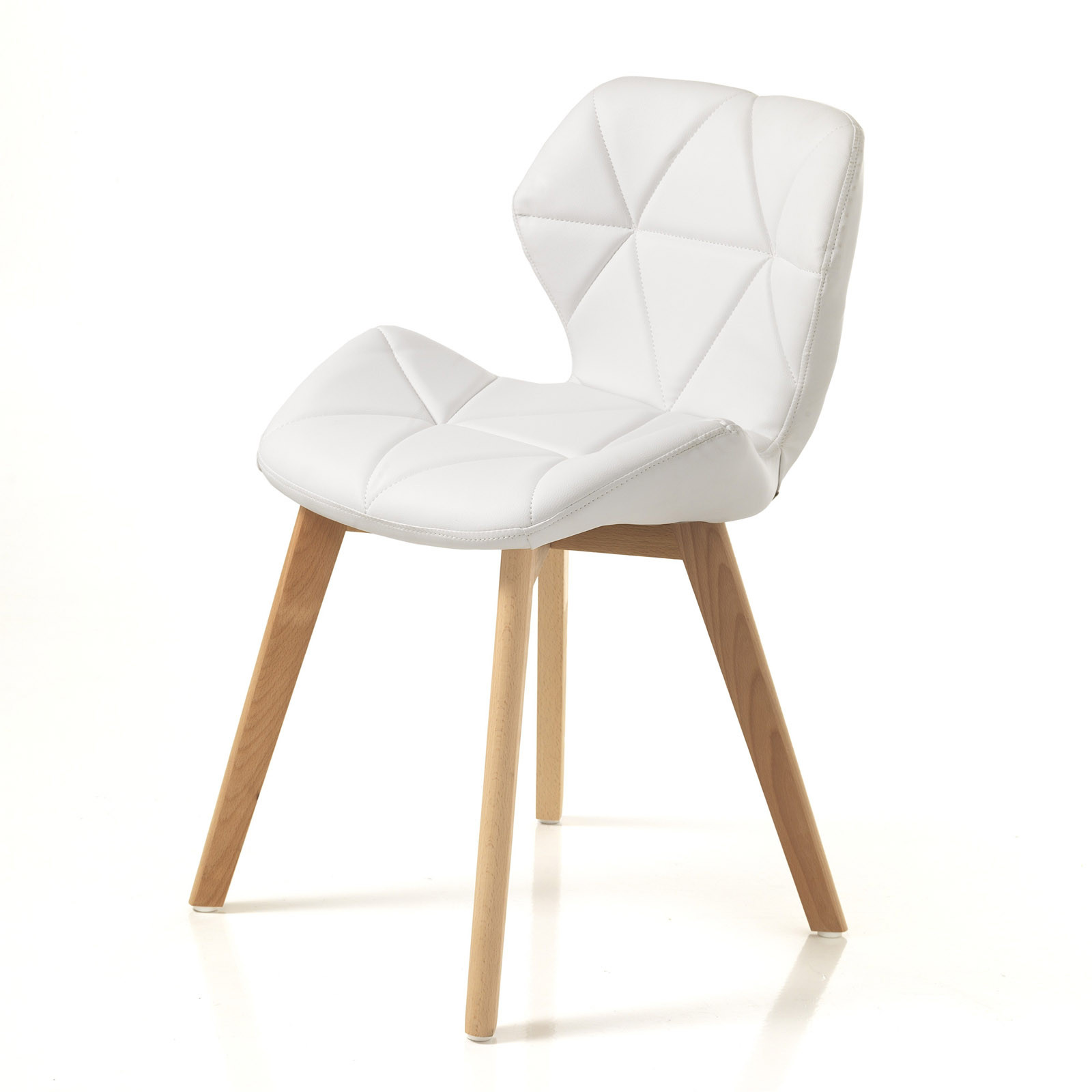 Sedia Ursula White in pelle sintetica Bianca e legno massello finitura Rovere, 48x55xh77 cm