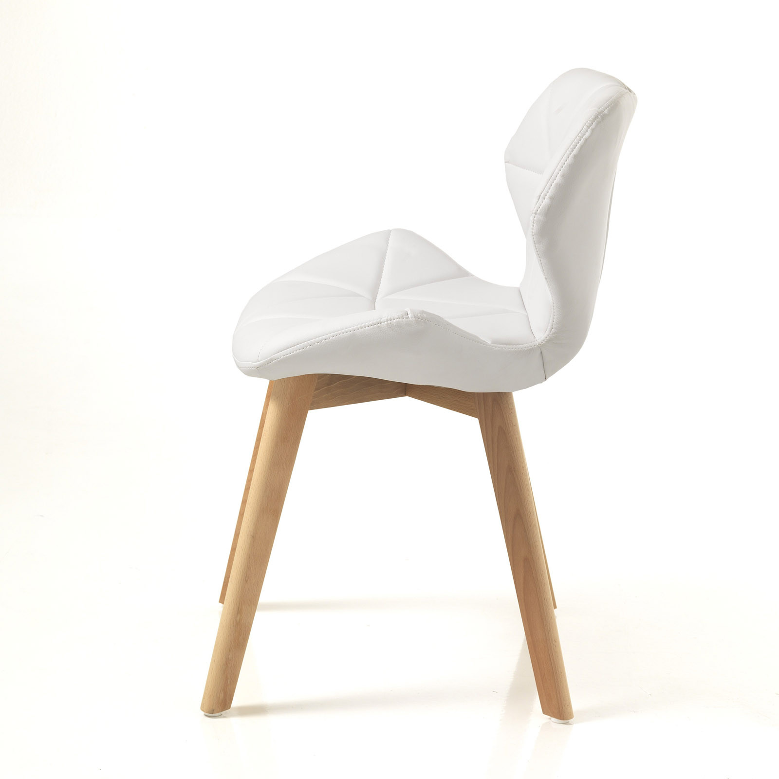 Sedia Ursula White in pelle sintetica Bianca e legno massello finitura Rovere, 48x55xh77 cm