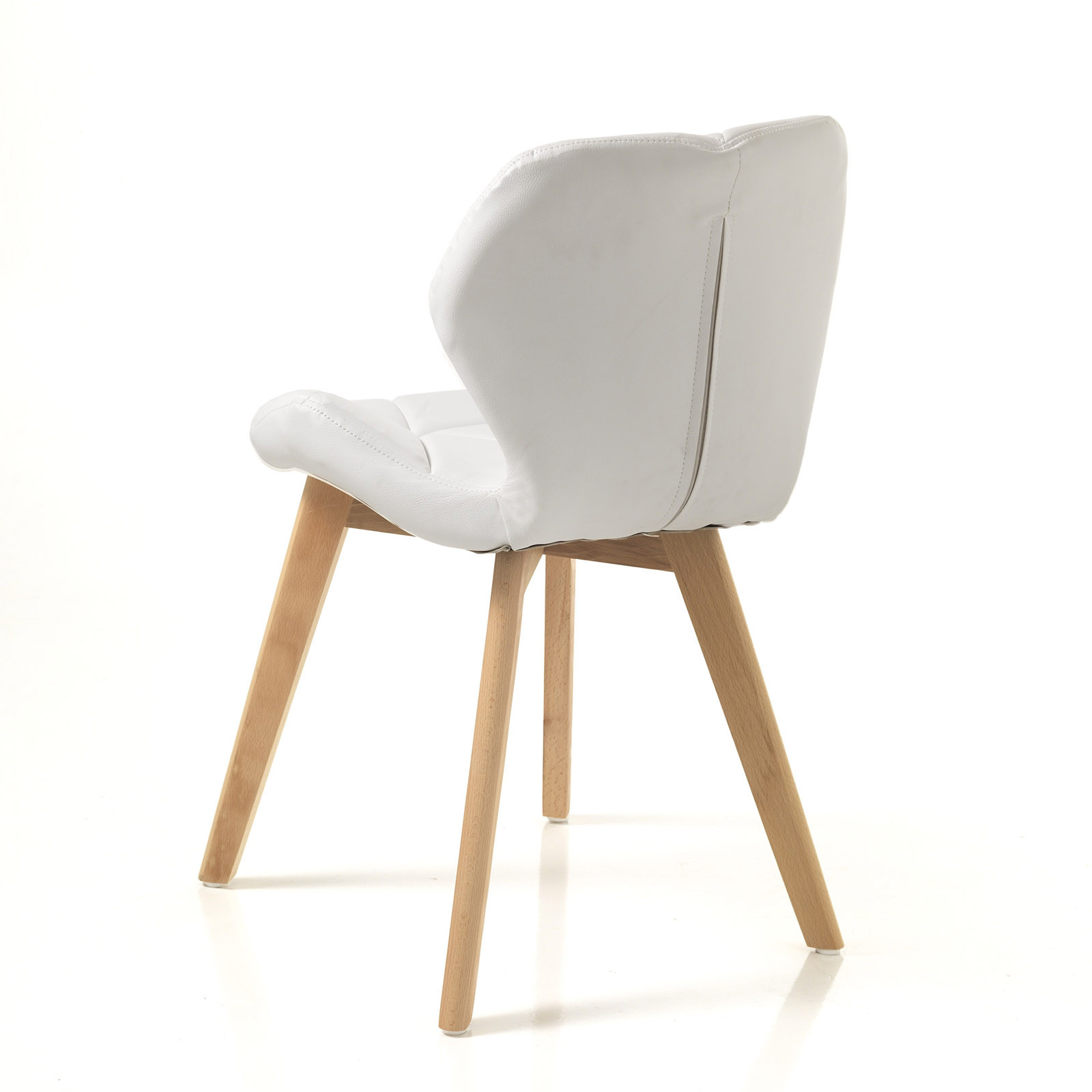 Sedia Ursula White in pelle sintetica Bianca e legno massello finitura Rovere, 48x55xh77 cm