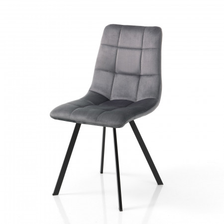 Sedia Isla Grey in tessuto effetto velluto Grigia e metallo Nero opaco, 44x56xh87 cm