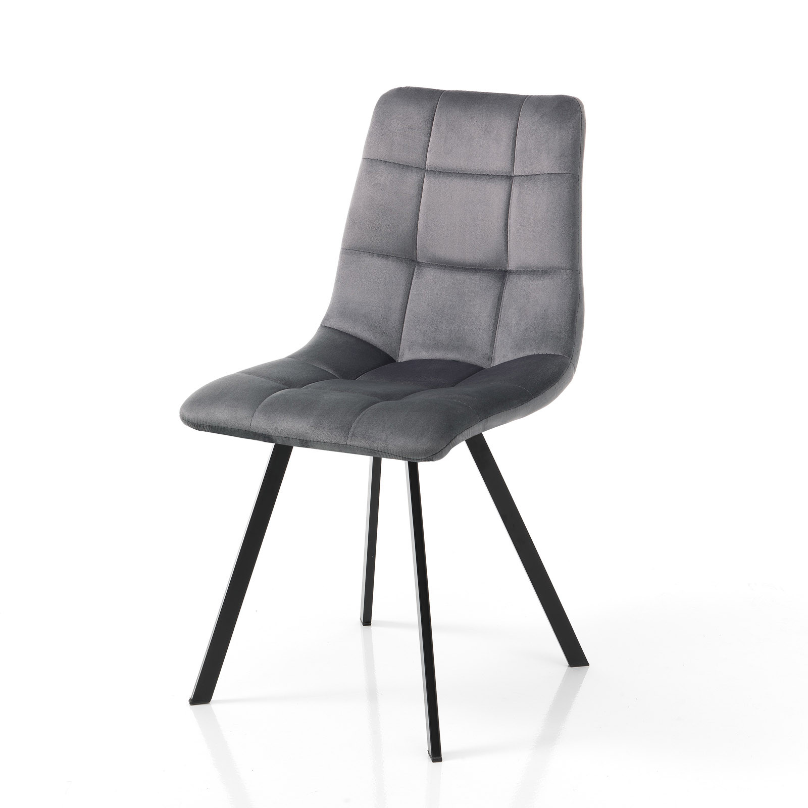 Sedia Isla Grey in tessuto effetto velluto Grigia e metallo Nero opaco, 44x56xh87 cm