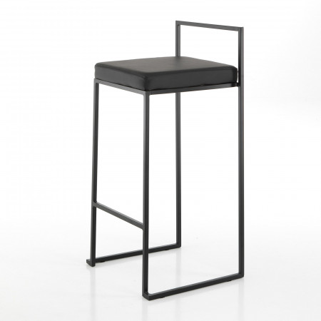 Sgabello Grace Black in pelle sintetica Nera e metallo verniciato Nero opaco, 41x41xh88 cm
