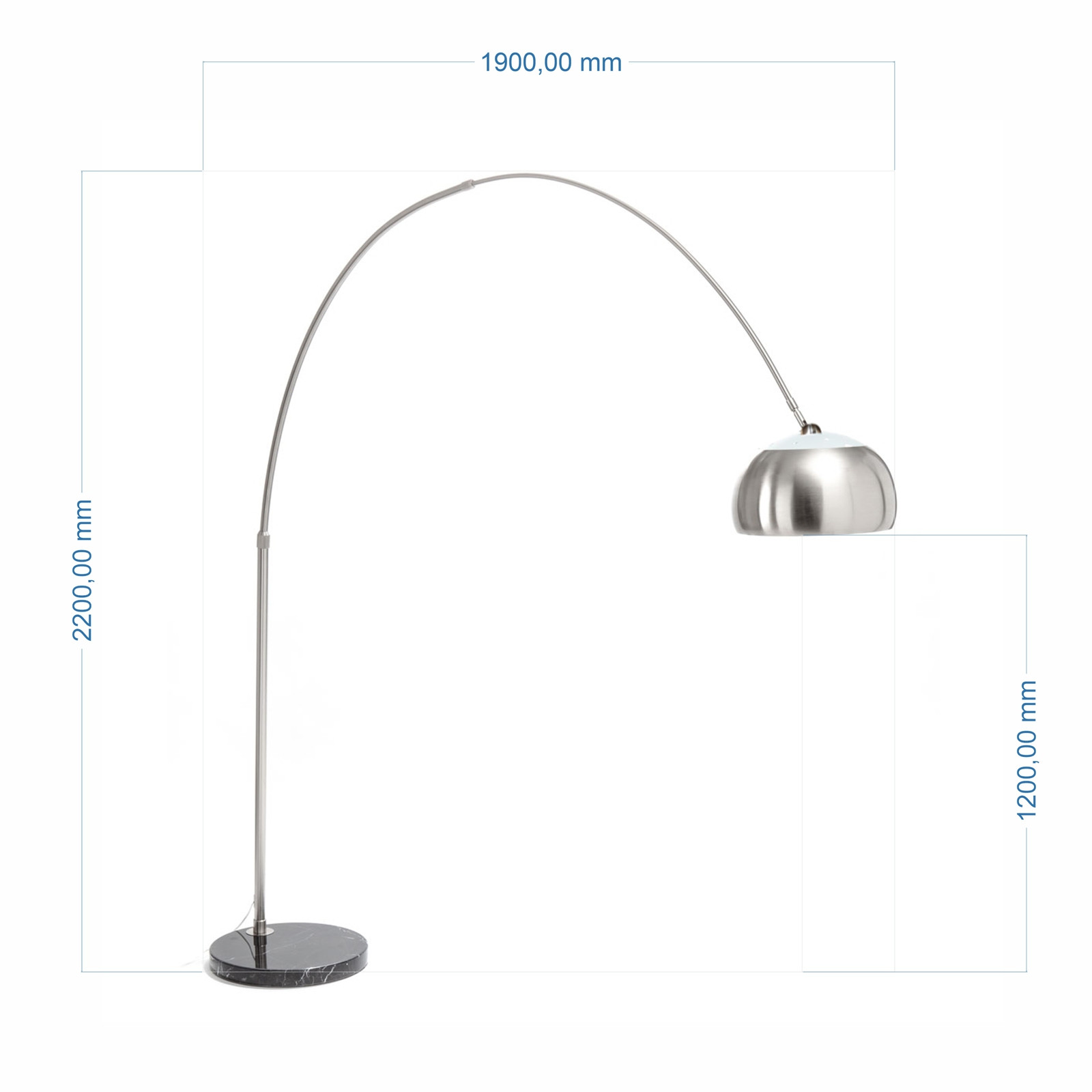 Lampada da terra ad arco Oracle in Metallo Satinato base in Marmo Nero, h220x190 cm