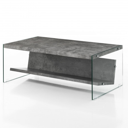 Tavolino / porta riviste SKANDY CEMENT vetro trasparente e MDF finitura Cemento cm H42,5 L110 P60