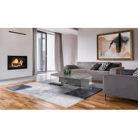 Tavolino / porta riviste SKANDY CEMENT vetro trasparente e MDF finitura Cemento cm H42,5 L110 P60
