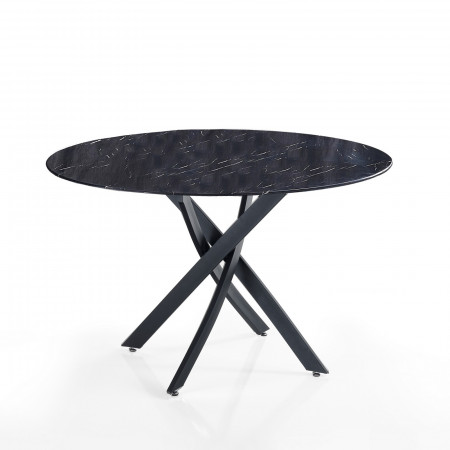 Tavolo vetro effetto Marmo nero KEITA BLACK MARBLE con gambe in acciaio colore Nero opaco, H78 x D110 cm