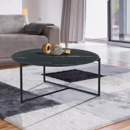 Tavolino da salotto con piano in vetro ovale e struttura nero lucido  115x65x40 Miranda