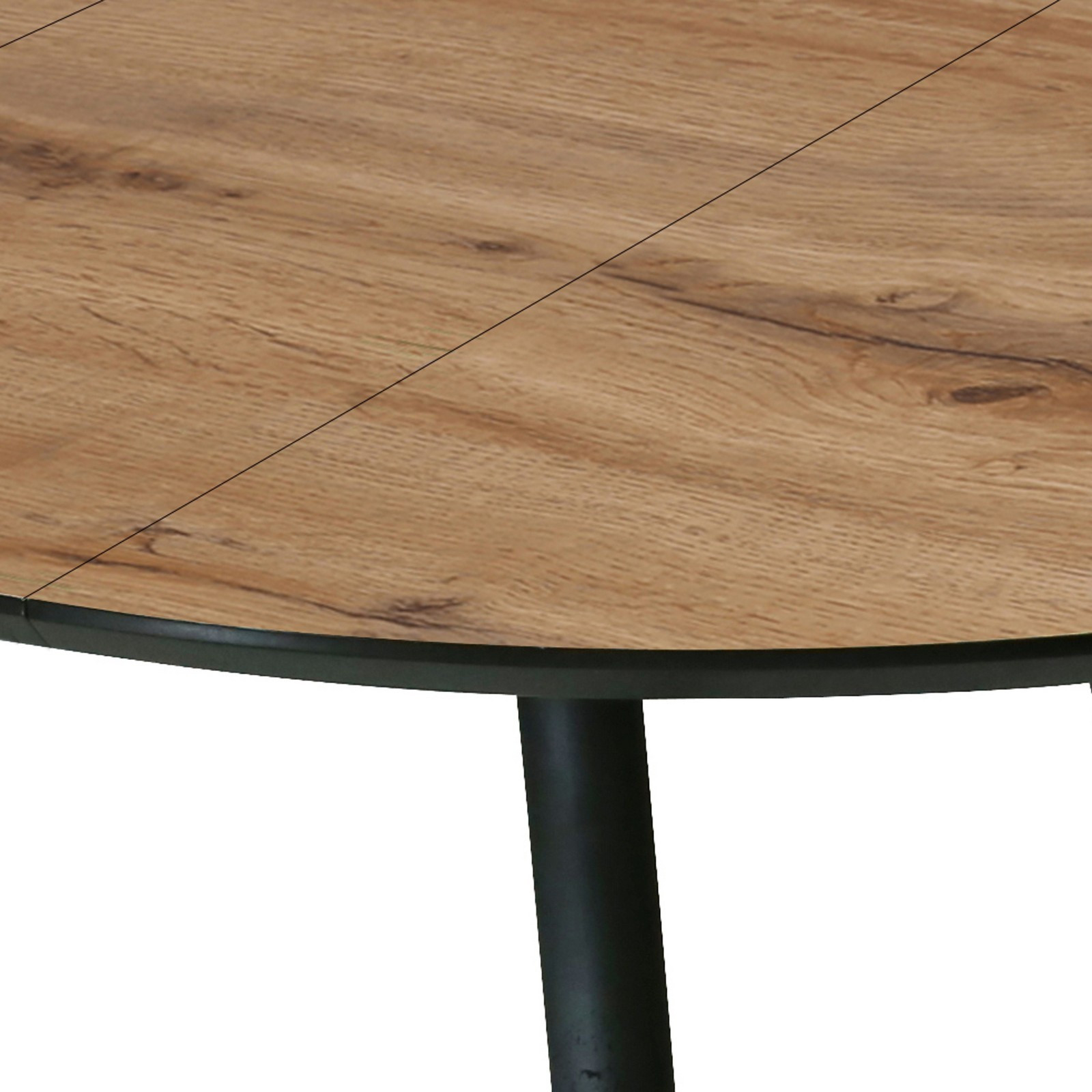 Tavolo Rotondo Allungabile in legno LISO Top finitura Noce chiaro e Gambe in acciaio verniciato nero opaco, 110-150 x 110 cm