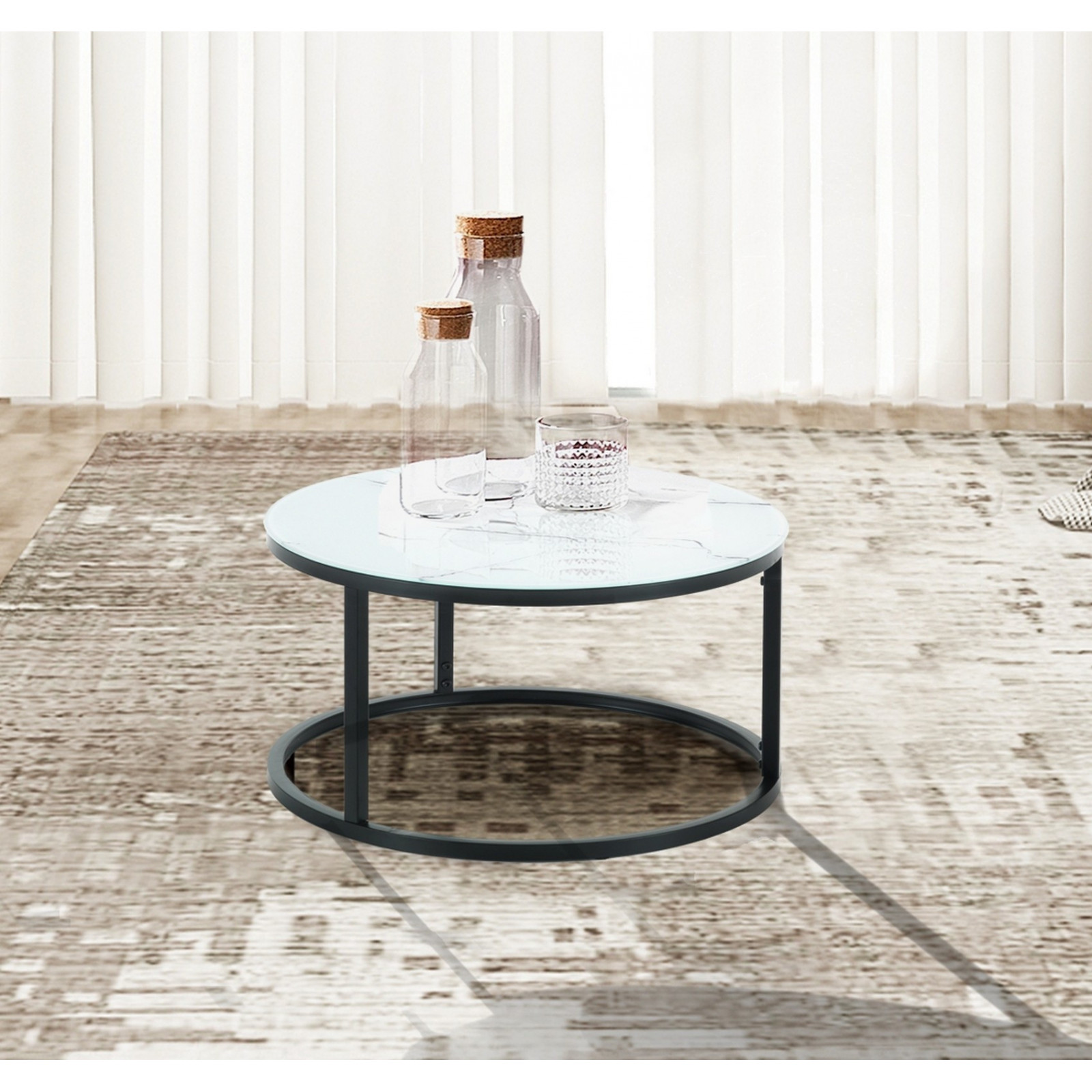 Tavolino piccolo GALA piano in vetro effetto marmo Bianco, H33 D60 cm