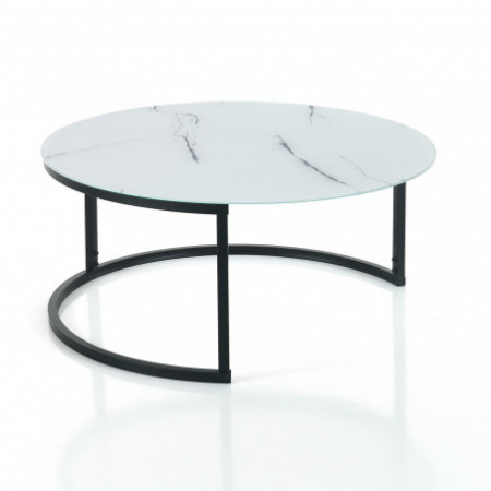 Tavolino grande GALA piano in vetro effetto marmo Bianco