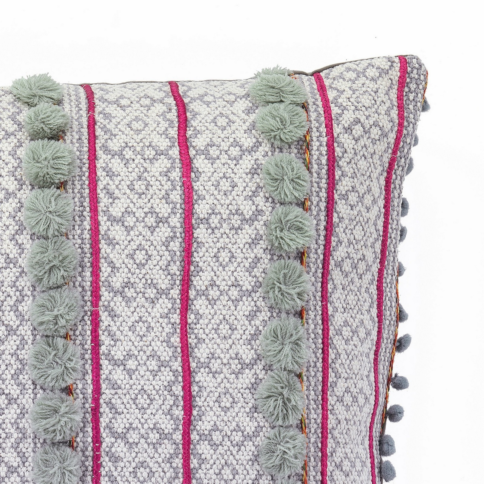 Cuscino KAMAR STRIP 45 colore Grigio 100% cotone Made in INDIA, 45 x 45 cm