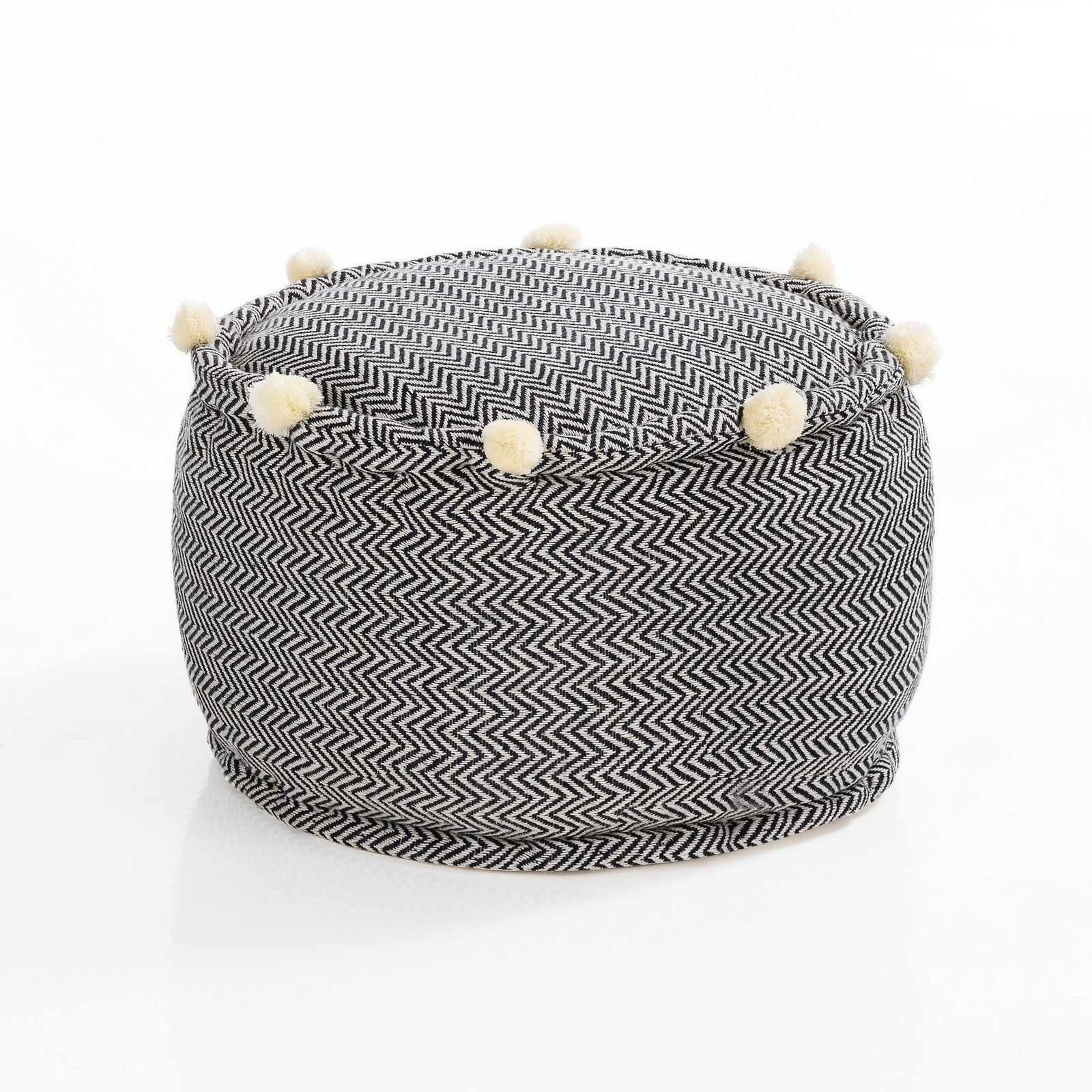 Pouf rotondo CIRO GREY colore Grigio cotone 100% Made in INDIA