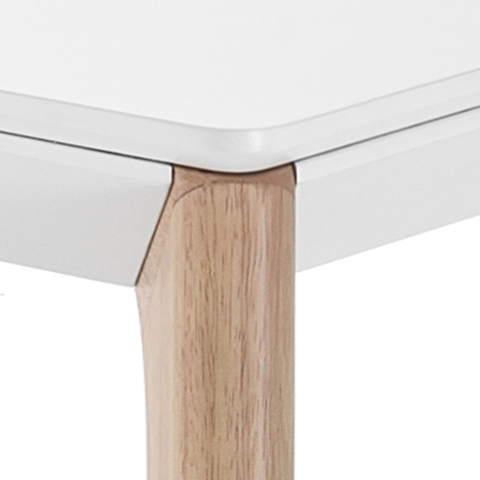 Tavolo Allungabile verniciato Margaret Top bianco opaco e gambe in legno massello tinte Rovere, 160-200-240 x 90 cm