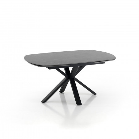 Tavolo allungabile MEGGY GREY MARBLE piano ceramica Marmo Grigio opaco e basamento Nero opaco, 140-210 x 90 x h75 cm
