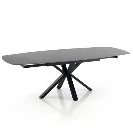 Tavolo Allungabile in ceramica MEGGY GREY MARBLE finitura Top Marmo Grigio opaco e base in acciaio Nero opaco, 140-210 x 90 cm
