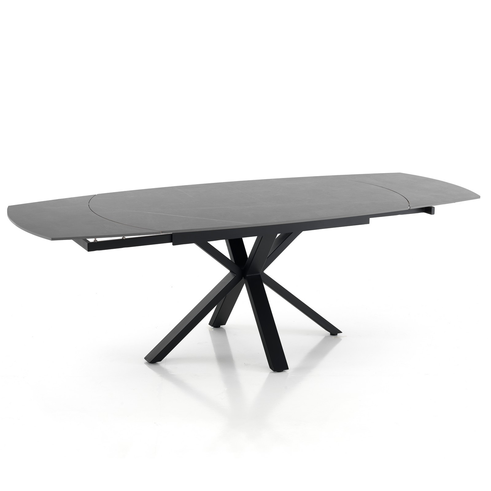 Tavolo Allungabile in ceramica MEGGY GREY MARBLE finitura Top Marmo Grigio opaco e base in acciaio Nero opaco, 140-210 x 90 cm