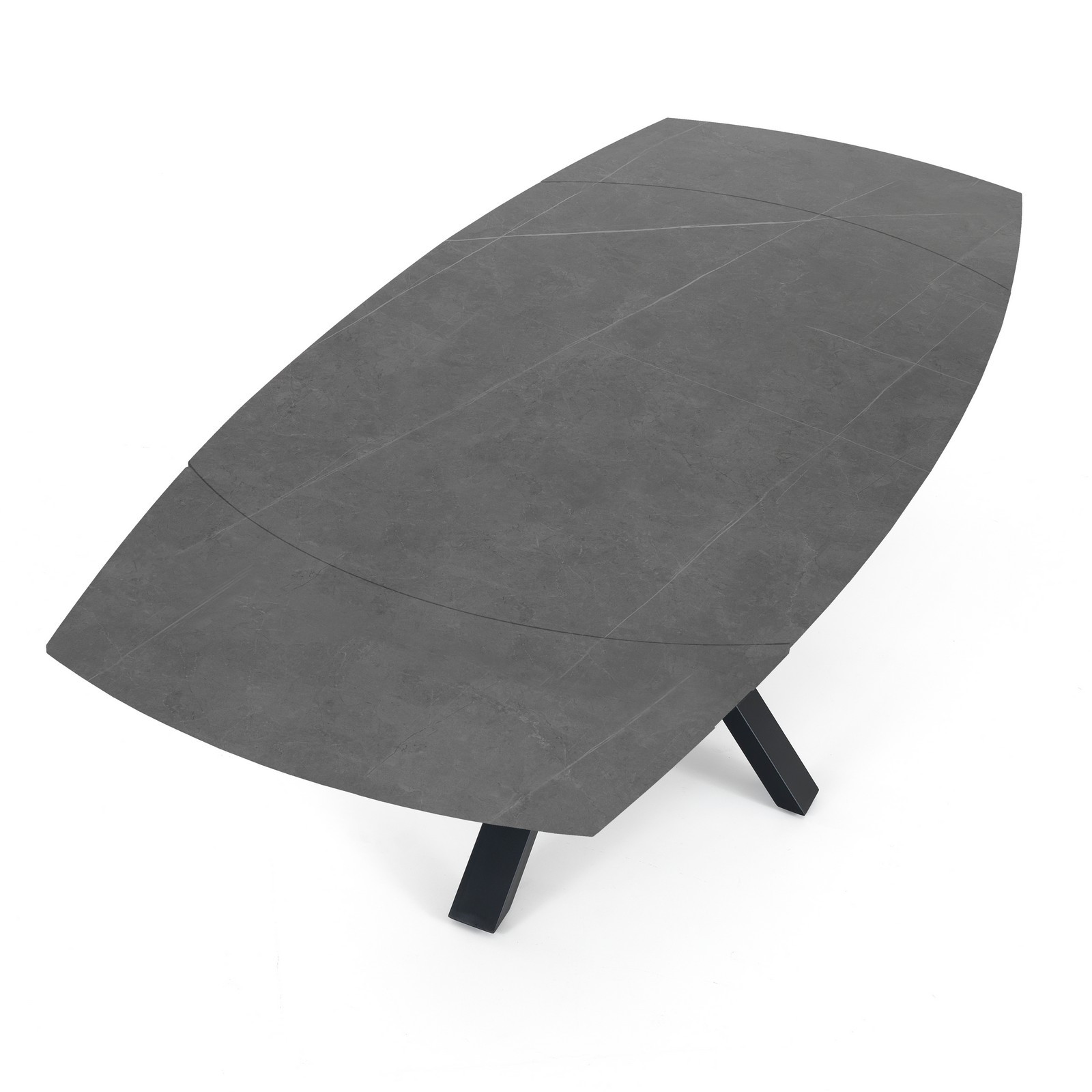 Tavolo Allungabile in ceramica MEGGY GREY MARBLE finitura Top Marmo Grigio opaco e base in acciaio Nero opaco, 140-210 x 90 cm