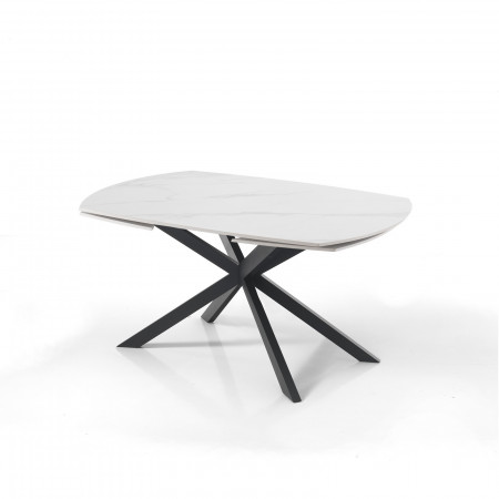 Tavolo allungabile in ceramica VICKI MARMO BIANCO finitura top Marmo Bianco opaco e base in acciaio Nero opaco, 140/200 x 90 cm