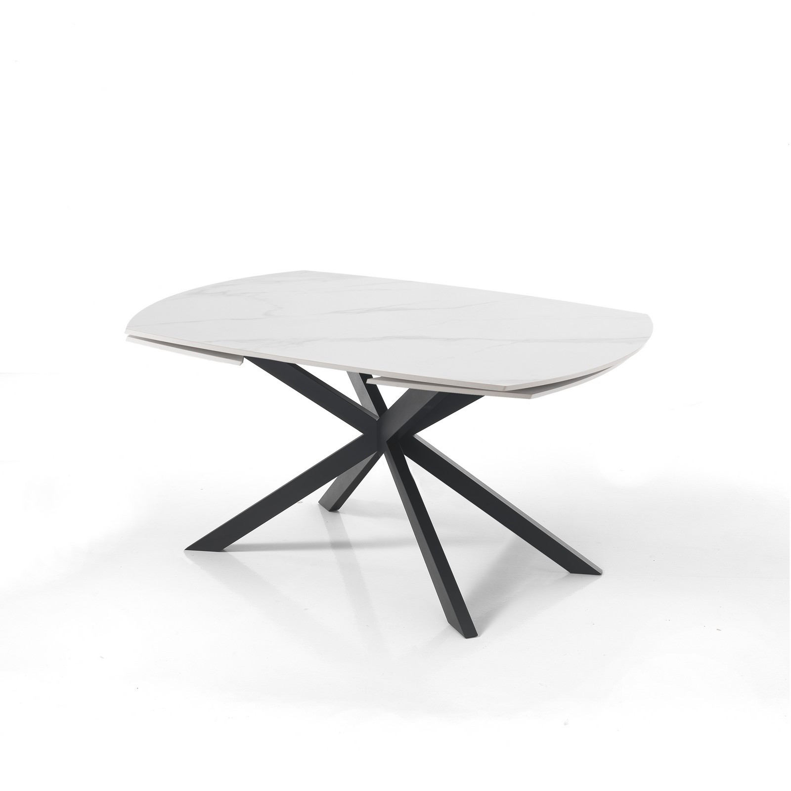 Tavolo allungabile in ceramica VICKI MARMO BIANCO finitura top Marmo Bianco opaco e base in acciaio Nero opaco, 140/200 x 90 cm