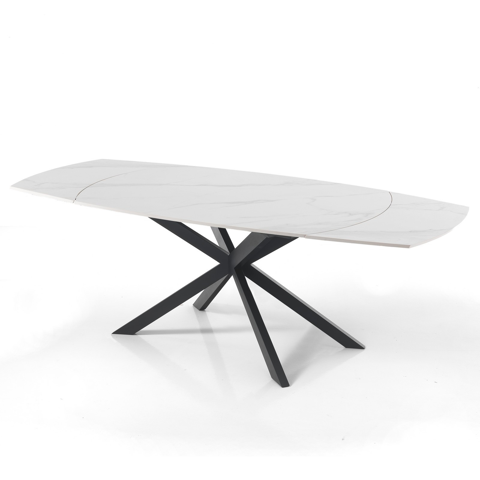 Tavolo allungabile in ceramica VICKI MARMO BIANCO finitura top Marmo Bianco opaco e base in acciaio Nero opaco, 140/200 x 90 cm