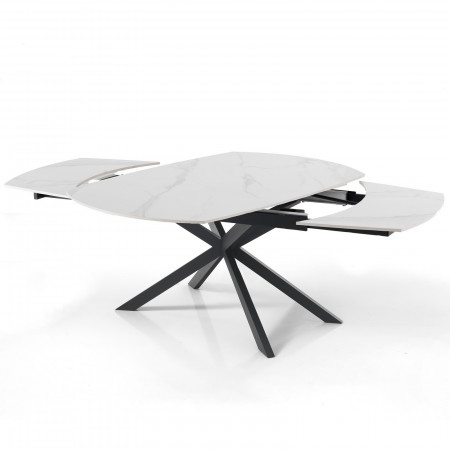 Tavolo allungabile in ceramica VICKI MARMO BIANCO finitura top Marmo Bianco opaco e base in acciaio Nero opaco, 140/200 x 90 cm