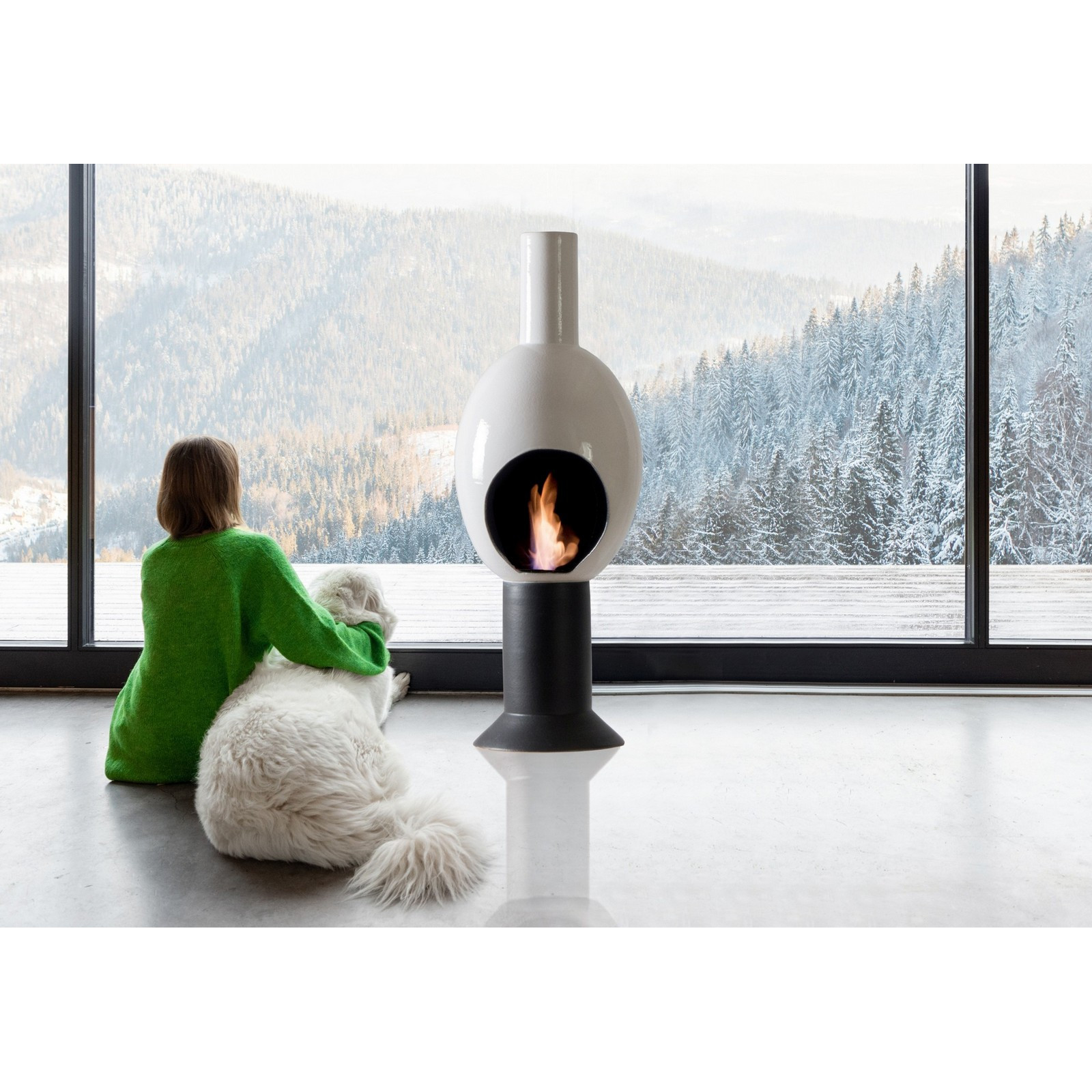 Camino a Bioetanolo in ceramica GRAZIA BIANCO realizzato a mano non necessita di canna fumaria cm. H95 D3 MADE IN ITALY