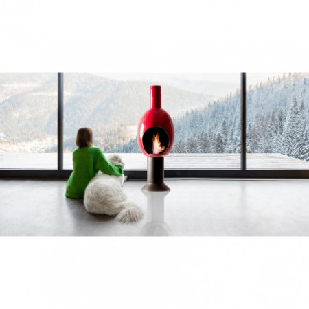 Camino a Bioetanolo in ceramica GRAZIA ROSSO realizzato a mano non necessita di canna fumaria cm. H95 D30 MADE IN ITALY