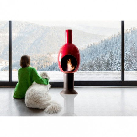 Camino a Bioetanolo in ceramica GRAZIA ROSSO realizzato a mano non necessita di canna fumaria cm. H95 D30 MADE IN ITALY