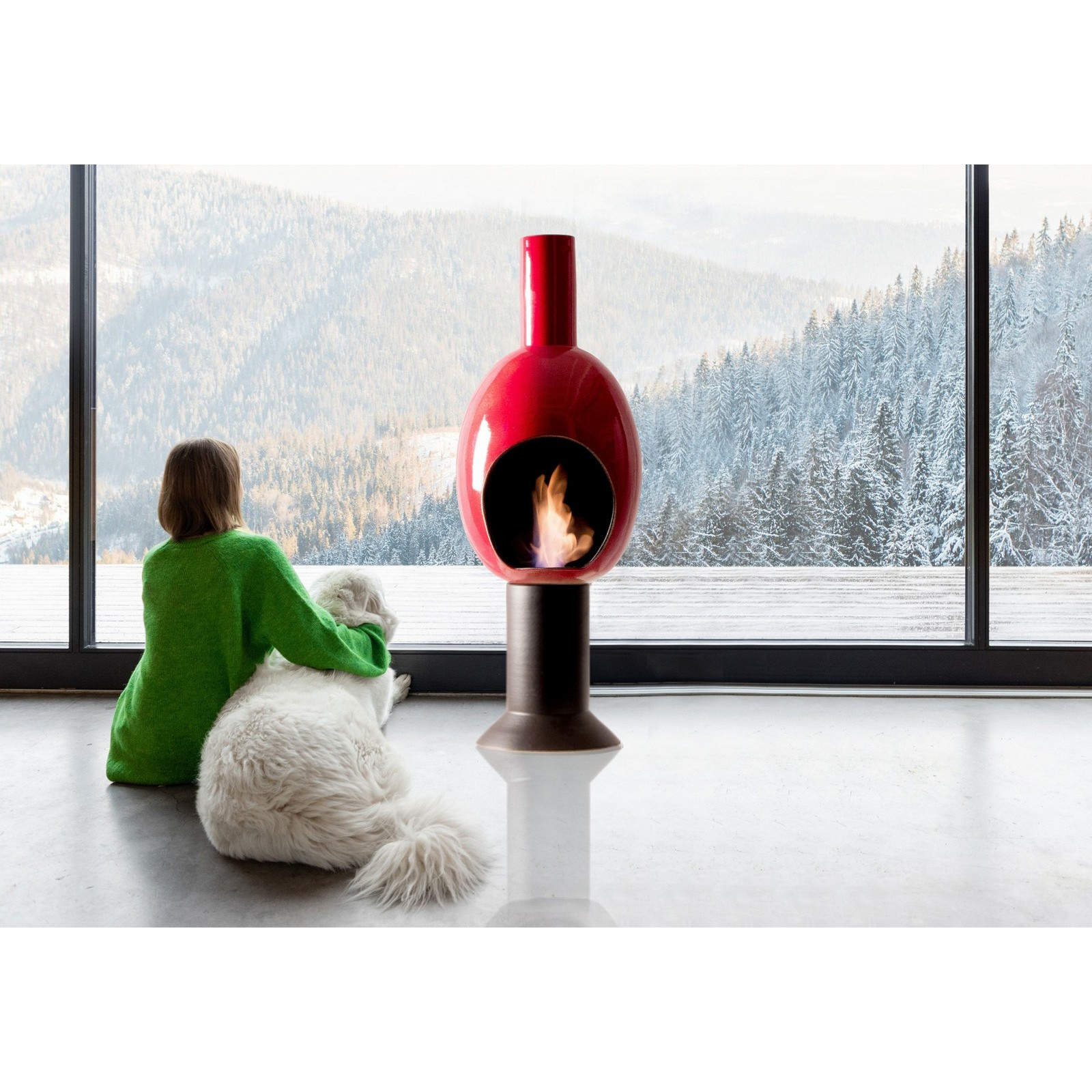 Camino a Bioetanolo in ceramica GRAZIA ROSSO realizzato a mano non necessita di canna fumaria cm. H95 D30 MADE IN ITALY