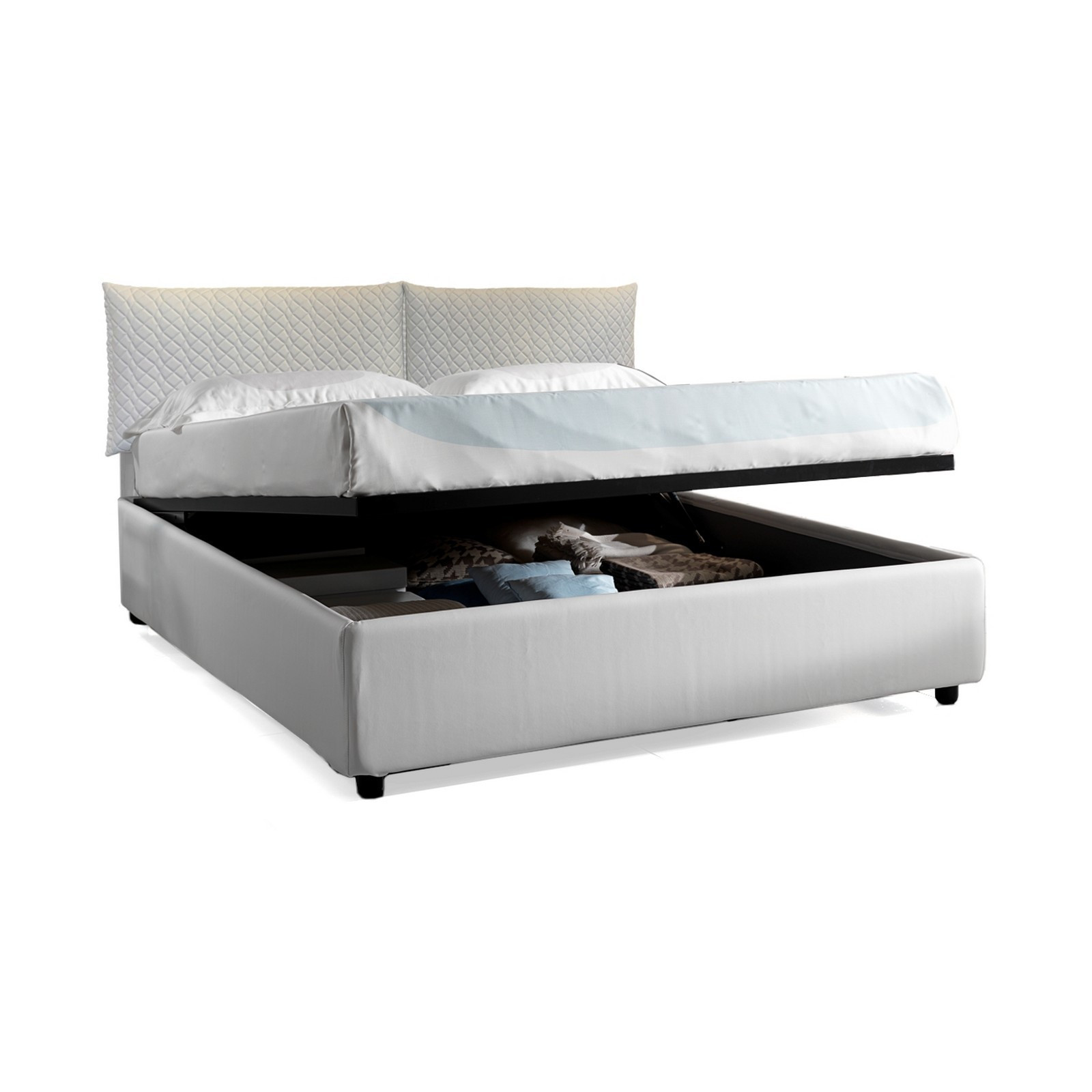 Letto contenitore matrimoniale PENELOPE 160 in pelle sintetica Bianca