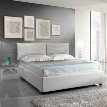 Letto fisso matrimoniale PENELOPE 160 rivestito in pelle sintetica Bianca compreso di Rete cm L160 P190 made in Italy