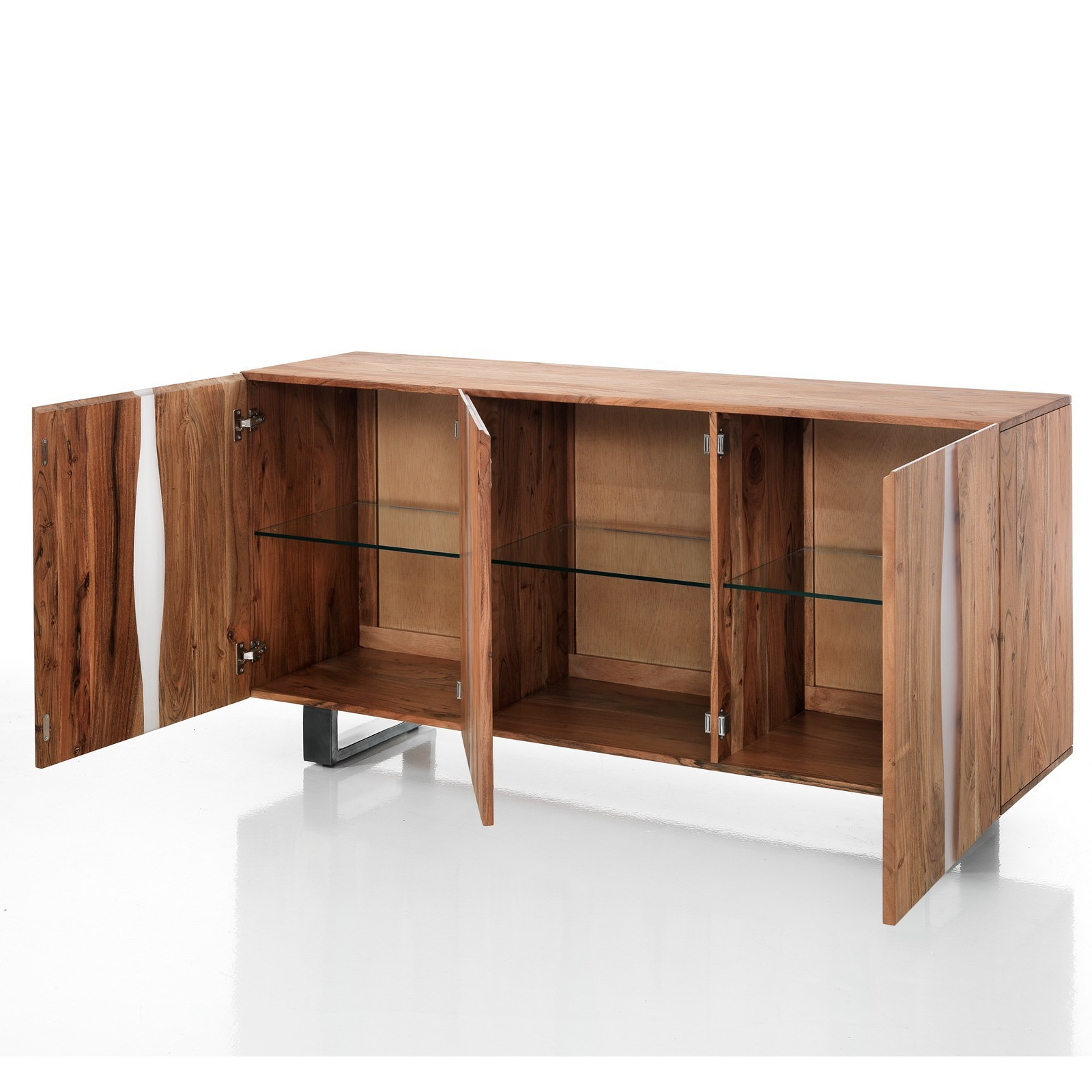 Madia 3 ante CRACK realizzata in legno massello di Acacia cm.H80 L170 P45