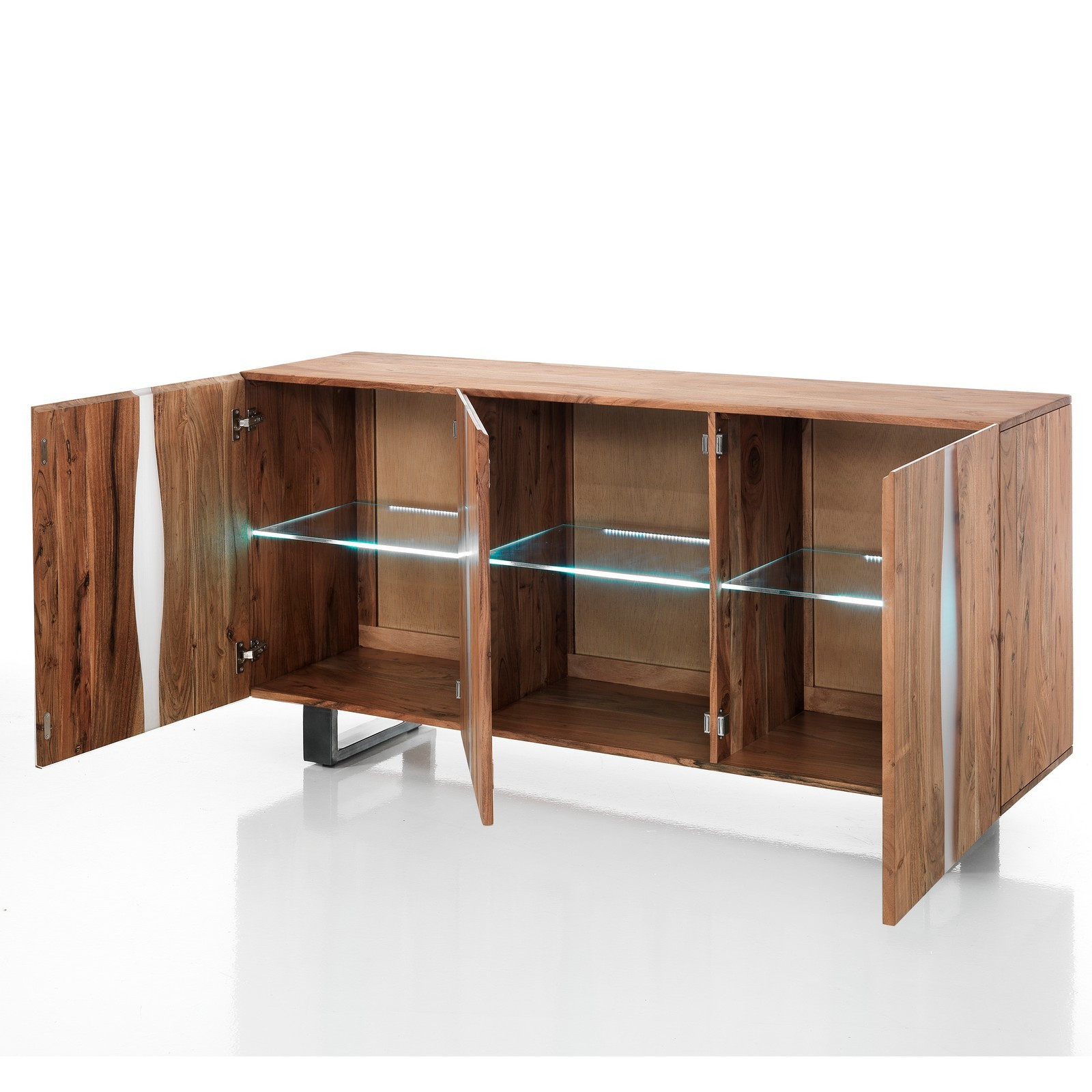 Madia 3 ante CRACK realizzata in legno massello di Acacia cm.H80 L170 P45