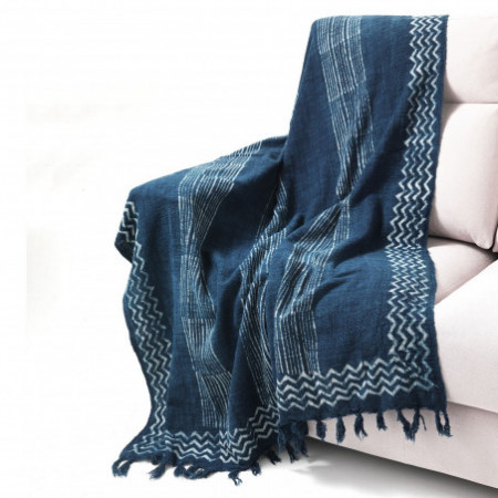 Coperta KAMAR BLU cm. 180 x 125 cotone 100% di colore Blu Made in INDIA