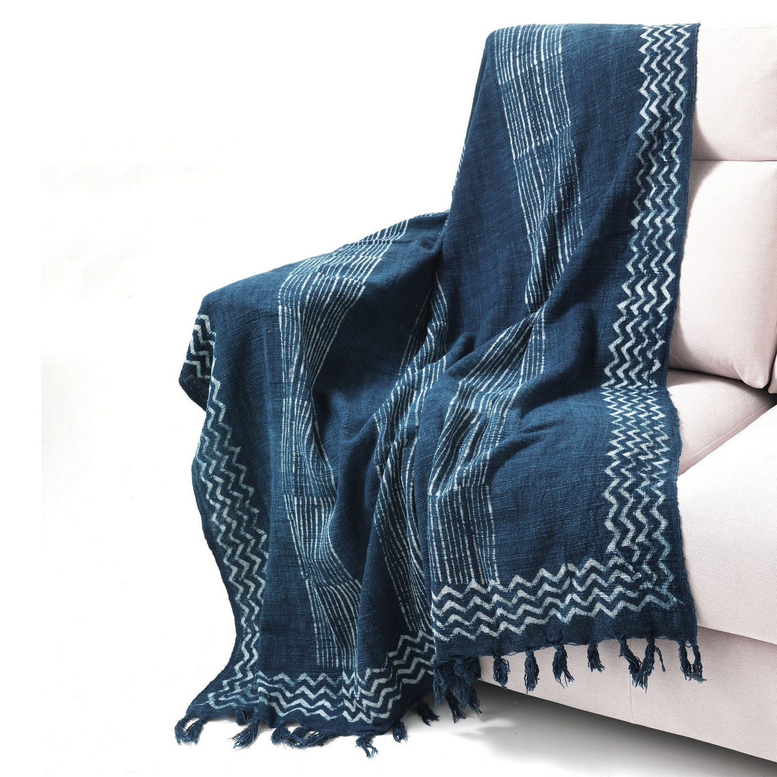 Coperta KAMAR BLU cm. 180 x 125 cotone 100% di colore Blu Made in INDIA